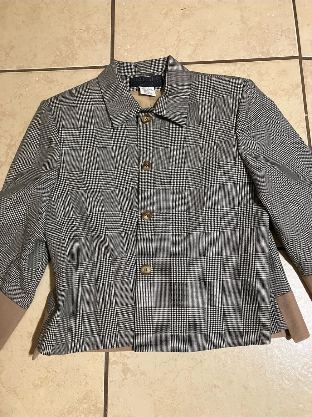 Collection B Black and Gray Plaid Cropped Button Jacket